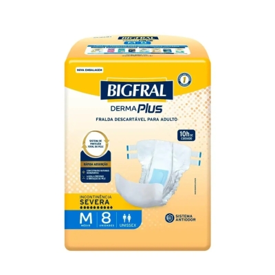 Fralda Bigfral Derma Plus Geriátrica Unissex M Absorção Intensa 8 Unidades
