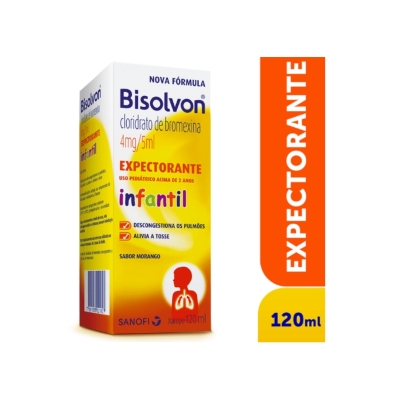 Bisolvon Cloridrato de Bromexina 4mg/5ml Xarope Expectorante Pediátrico Sabor Morango 120ml