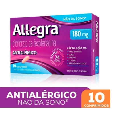 Antialérgico Allegra Cloridrato de Fexofenadina 180mg 10 Comprimidos
