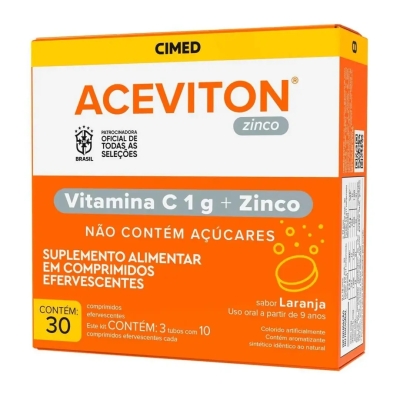 Vitamina C Efervescente + Zinco Aceviton Laranja 30 Comprimidos