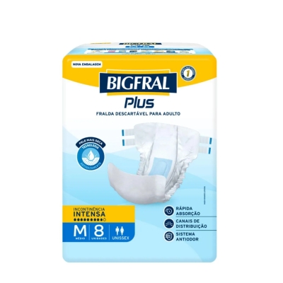 Fralda Geriátrica Unissex Bigfral Plus M Absorção Intensa 8 unidades