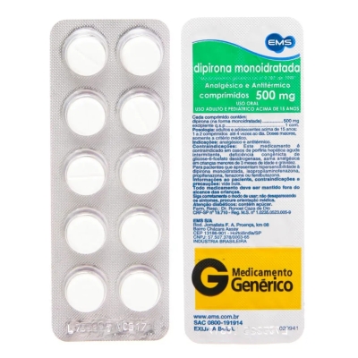 Dipirona Monoidratada 500mg 10 Comprimidos Genérico EMS