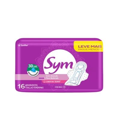 Absorvente Sym Premium Cobertura Suave Com Abas 16 Unidades