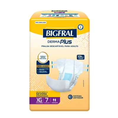 Fralda Bigfral Derma Plus Geriátrica Unissex XG Absorção Intensa 7 Unidades 