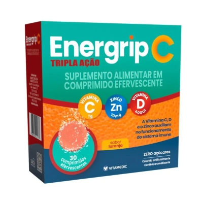 Vitamina C Efervescente Energrip C Tripla Ação 30 Comprimidos Efervescentes