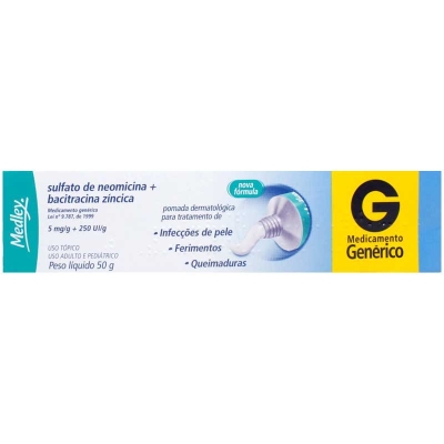 Sulfato de Neomicina 5mg + Bacitracina 250UI Pomada Dermatológica 50g Genérico Medley