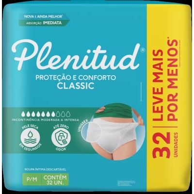 Roupa Íntima Plenitud Classic P-M 32 Unidades