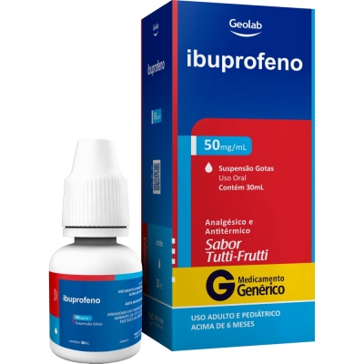 Ibuprofeno 50mg/ml Suspensão Oral Sabor Tutti frutti 30ml Genérico Geolab
