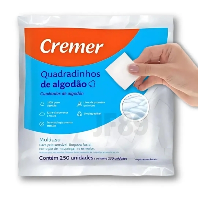 Algodão Prensado Quadrado Cremer Sem Perfume 250 Unidades
