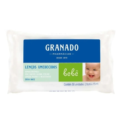 Lenço Umedecido Granado Bebê Erva-Doce Hipoalergênico Sem Álcool 50 Unidades