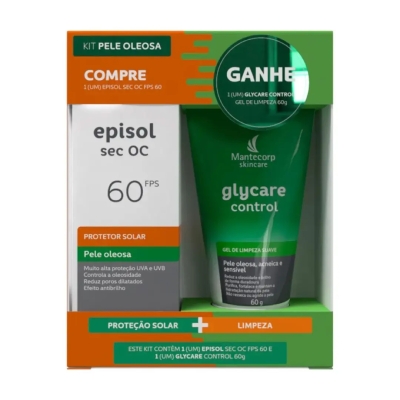 Kit Episol Pele Oleosa Protetor Solar Sec OC FPS 60 + Gel de Limpeza Glycare Control 60ml