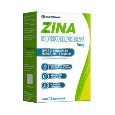 Zina Dicloridrato de Levocetirizina 5mg 10 Comprimidos