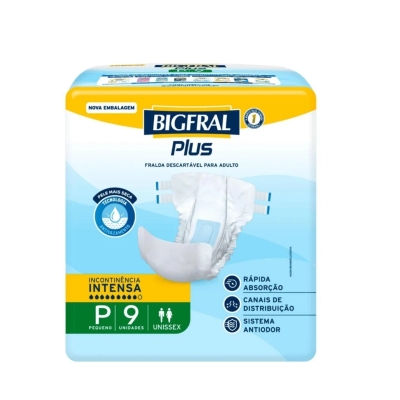 Fralda Geriátrica Unissex Bigfral Plus P Absorção Intensa 9 Unidades