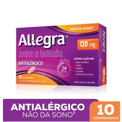 Antialérgico Allegra Cloridrato de Fexofenadina 120mg 10 Comprimidos