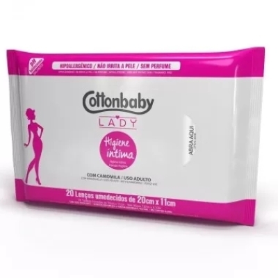 Lenço Umedecido COTTONBABY para Higiene Íntima 20 Unidades