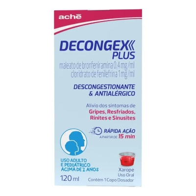 Decongex Plus Maleato de Bronfeniramina 2mg/5ml + Cloridrato Fenillefrina 5mg/5ml Xarope 120ml