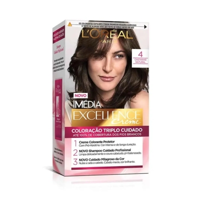 Tinta de Cabelo Permanente Imédia Excellence L'Oréal Paris Creme - 4 Castanho Natural