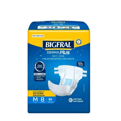 Fralda Geriátrica Unissex Bigfral Derma Plus Noturna Adulto M 8 unidades