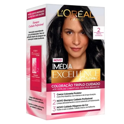 Tinta de Cabelo Permanente Imédia Excellence L'Oréal Paris Creme - 2 Preto Clássico