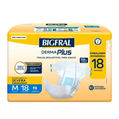 Fralda Bigfral Derma Plus Geriátrica Unissex M Absorção Intensa 18 Unidades