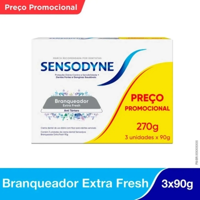 Creme Dental Sensodyne Branqueador Extra Fresh Antitártaro 90g 3 Unidades