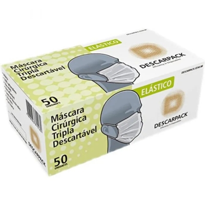 Máscara Cirúrgica Tripla com Elástico Descarpack - Caixa 50 Máscaras