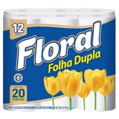 Papel Higiênico Floral Folha Dupla 12 Rolos de 20mx10cm