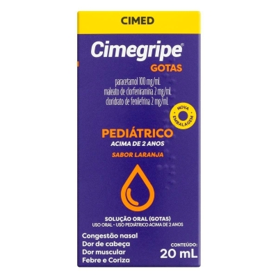Cimegripe Cloridrato Fenillefrina+Paracetamol+Maleato de Clorfeniramina Sabor Laranja Gotas 20ml