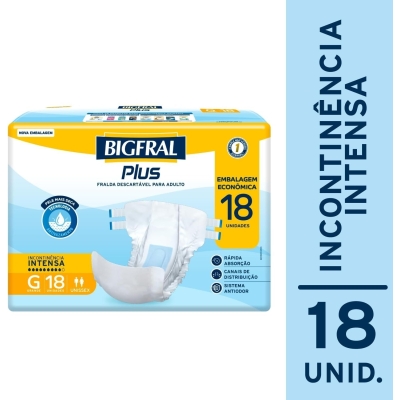 Fralda Geriátrica Unissex Bigfral Plus G Absorção Intensa 18 Unidades