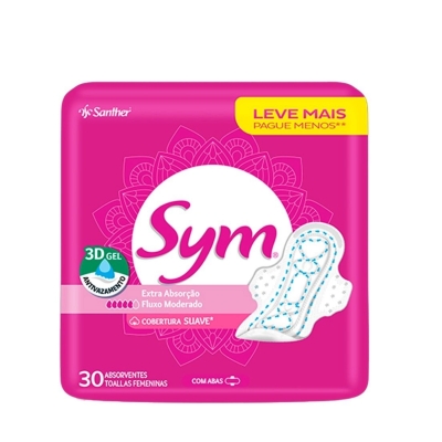Absorvente Sym Extra Absorção Cobertura Suave Abas 30 Unidades