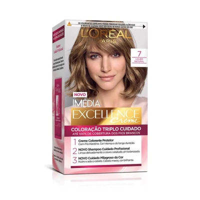 Tinta de Cabelo Permanente Imédia Excellence L'Oréal Paris Creme - 7 Louro Natural