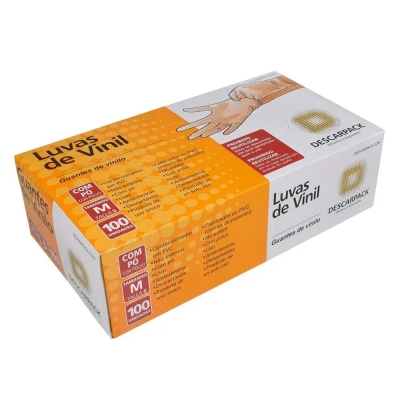 Luva de Vinil Descarpack Transparente com Pó Tam M 100 Unidades
