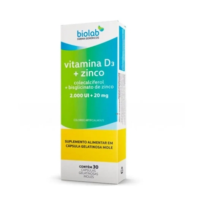 Vitamina D 2.000UI + Zinco 20mg 30 Cápsulas - Biolab 