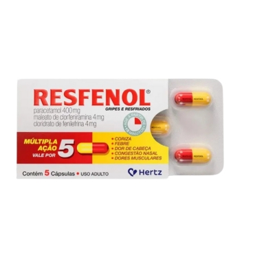 Resfenol Paracetamol 400mg + Cloridrato Fenillefrina 4mg + Maleato de Clorfeniramina 4mg 5 Cápsulas