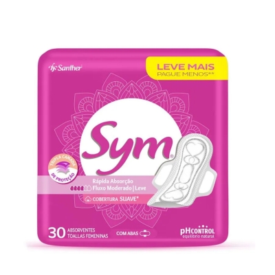 Absorvente Sym Regular Suave Com Abas 30 Unidades