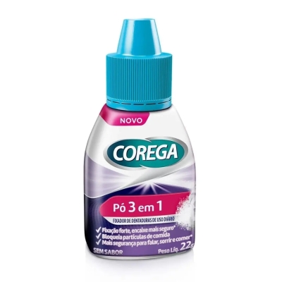 Pó Fixador de Dentadura Corega 3 em 1 sem Sabor 22g