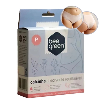 Calcinha Absorevente Reutilizável Fluxo Menstrual Bee Green Tamanho P