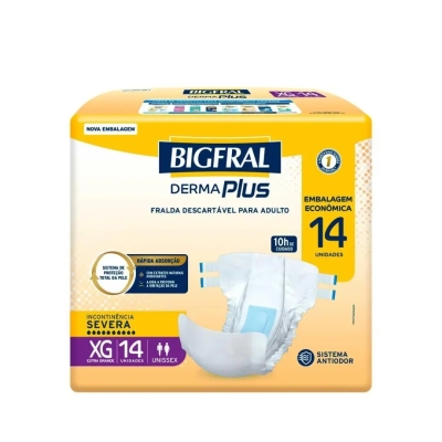 Fralda Bigfral Derma Plus Geriátrica Unissex XG Absorção Intensa 14 Unidades