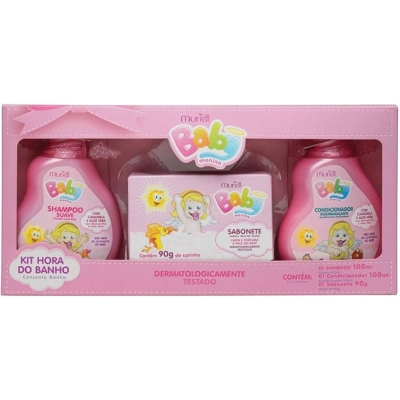 Kit Hora do Banho Muriel Baby Menina Shampoo + Condicionador + Sabonete 