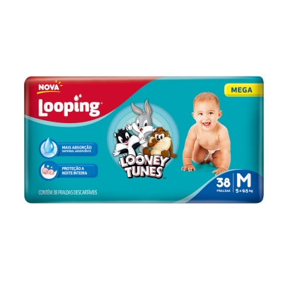 Fralda Looney Tunes Mega Tamanho M 38 Unidades