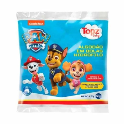 Algodão Hidrófilo Topz Baby Patrulha Canina Bola Branco Pacote 50g