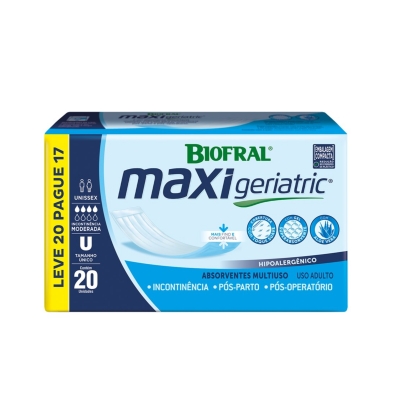 Absorvente Biofral Maxi Geriatric Incontinência Moderada Tamanho Único 20 Unidades