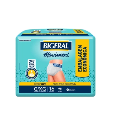 Roupa Íntima Bigfral Moviment G/XG 16 Unidades