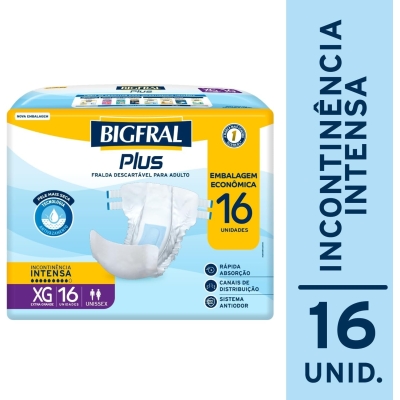 Fralda Geriátrica Unissex Bigfral Plus XG Absorção Intensa 16 Unidades