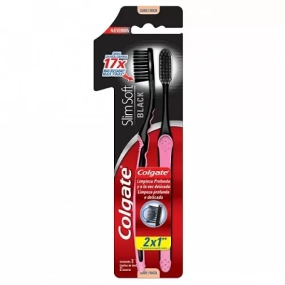 Escova de Dente Colgate Slim Soft Black Macia com 2 Unidades