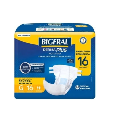 Fralda Geriátrica Unissex Derma Plus Noturna Bigfral G Absorção Intensa 16 unidades