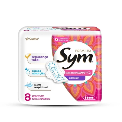 Absorvente Sym Premium Cobertura Suave Com Abas 8 Unidades