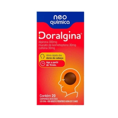 Doralgina Dipirona Sódica 300mg + Isometepteno 30mg + Cafeína 30mg 20 Comprimidos