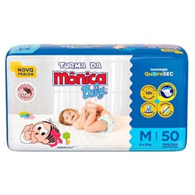 Fralda Turma da Mônica Baby M 50 Unidades 