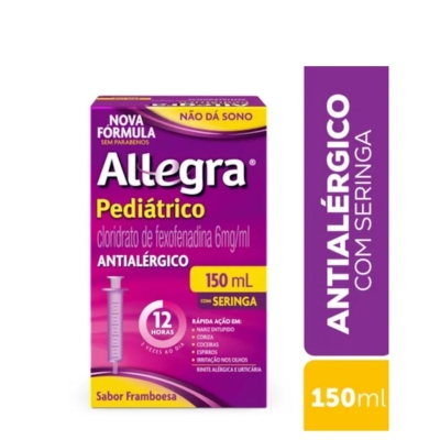 Antialérgico Allegra Pediátrico Cloridrato de Fexofenadina 6mg/ml Suspensão Oral 150ml com Seringa